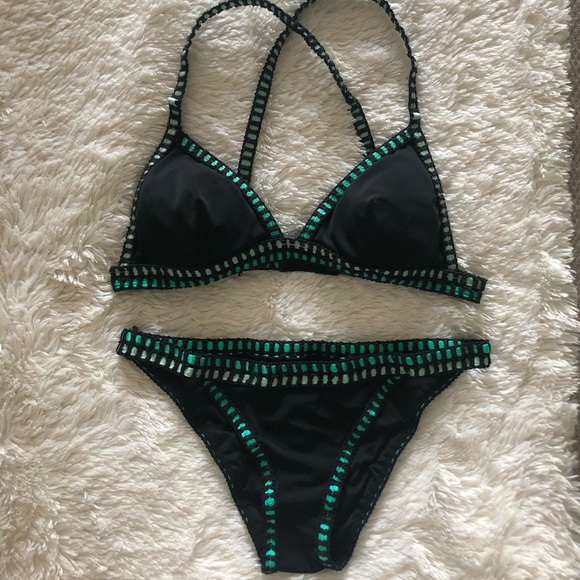 Victoria's Secret Other - Victoria's Secret Black and Green Embellished Bikini
